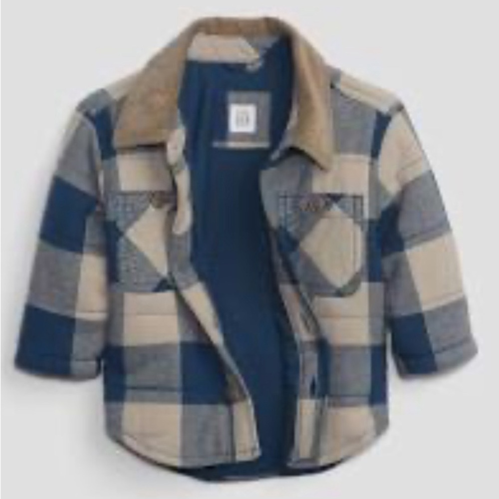 Gap's Baby Plaid Jacket- Cozy woven jacket, soft jersey lining, corduroy collar